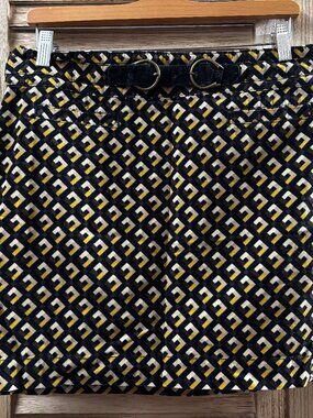LOFT Ann Taylor Black & Yellow Geometric Corduroy Mini Skirt Size 6 Side Zip